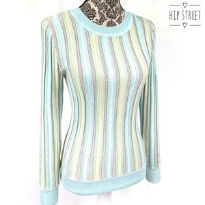 INC Sweater LS Puff Ribbed Metallic Crew Neck XS